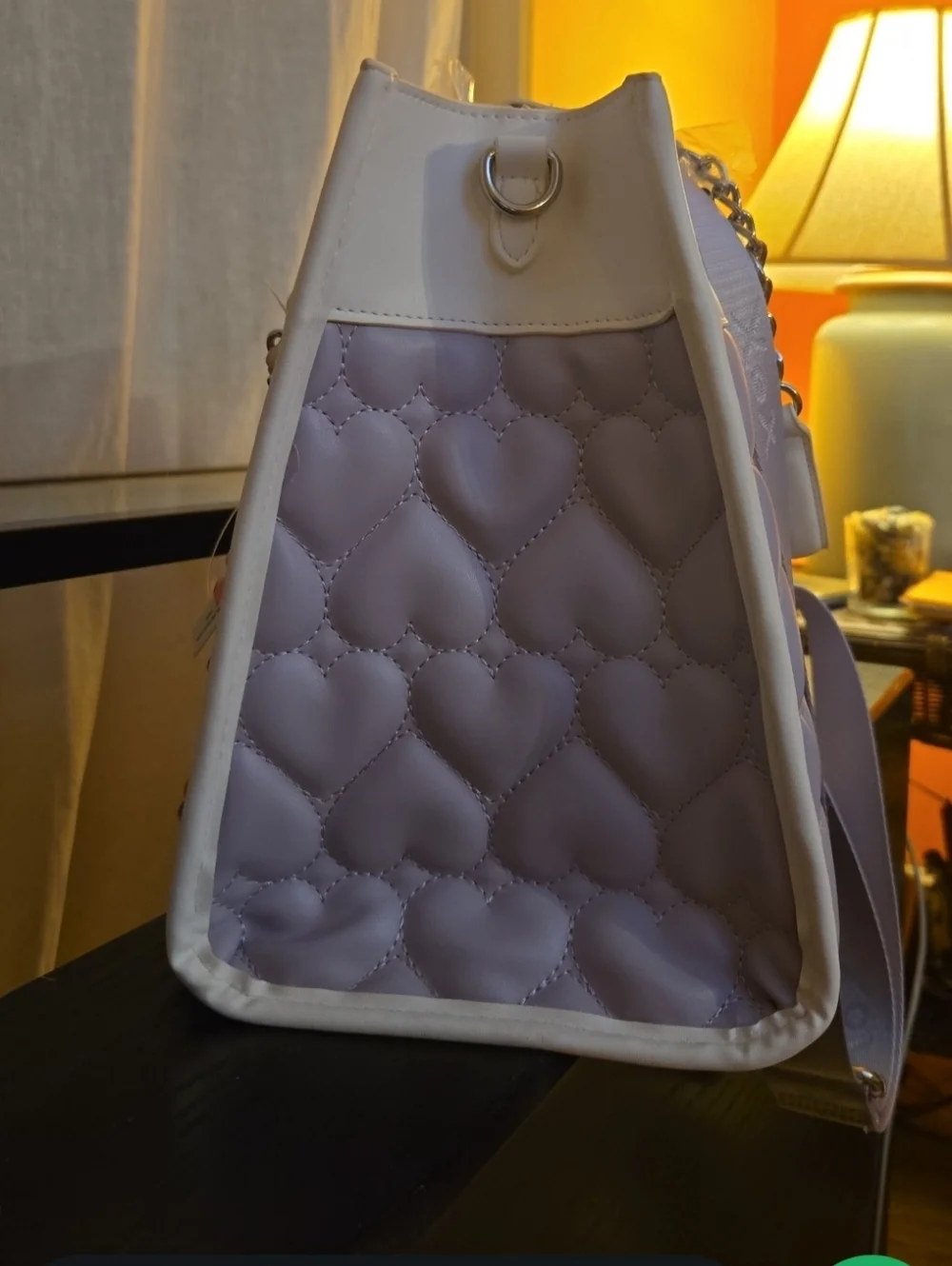 Betsey Johnson Quilted Heart Tote Lavender And Cream With Gummy Bears Charm - Picture 3 of 7